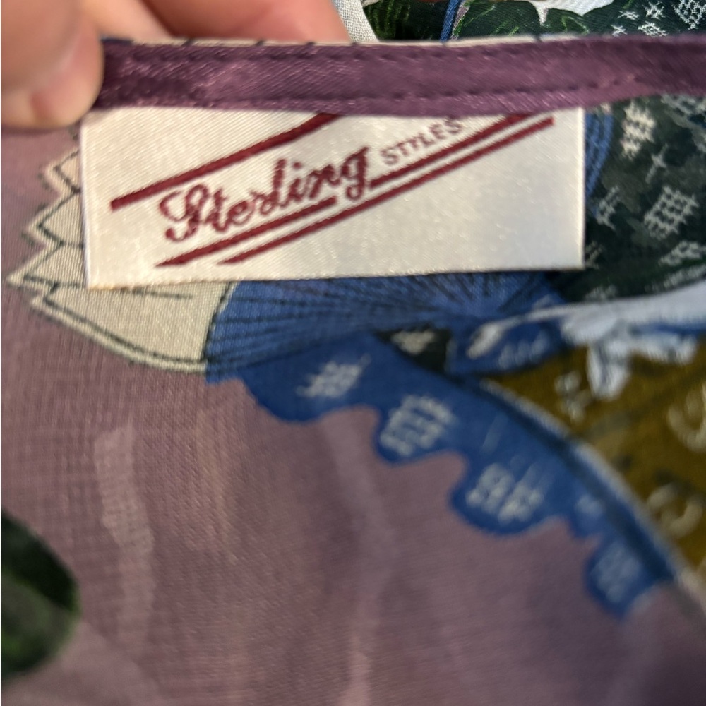 Sterling Styles kimono top purple Oriental patchwork pattern one size - Picture 10 of 10
